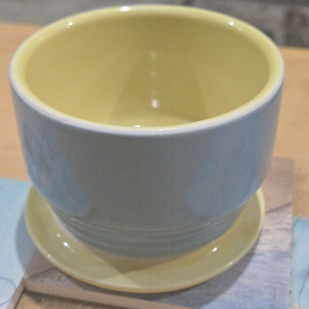 Yellow and Gray Ceramic Cup with Saucer